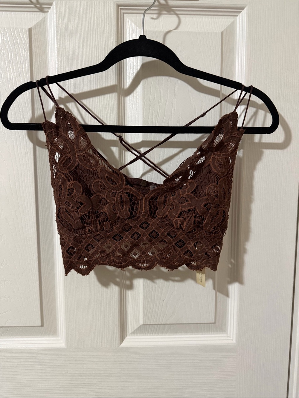 Free People Brown Lace Bralette with Crisscross Back